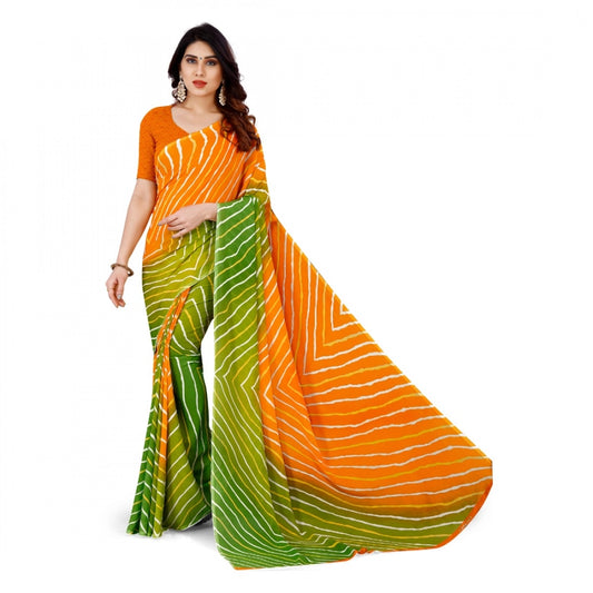 Generic Women's Faux Georgette Printed Saree With Unstitched Blouse 5.5Mtr (Yellow)