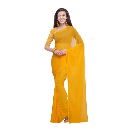 Generic Women's Dyed Solid Saree With Unstitched Blouse 5.5Mtr (Yellow)