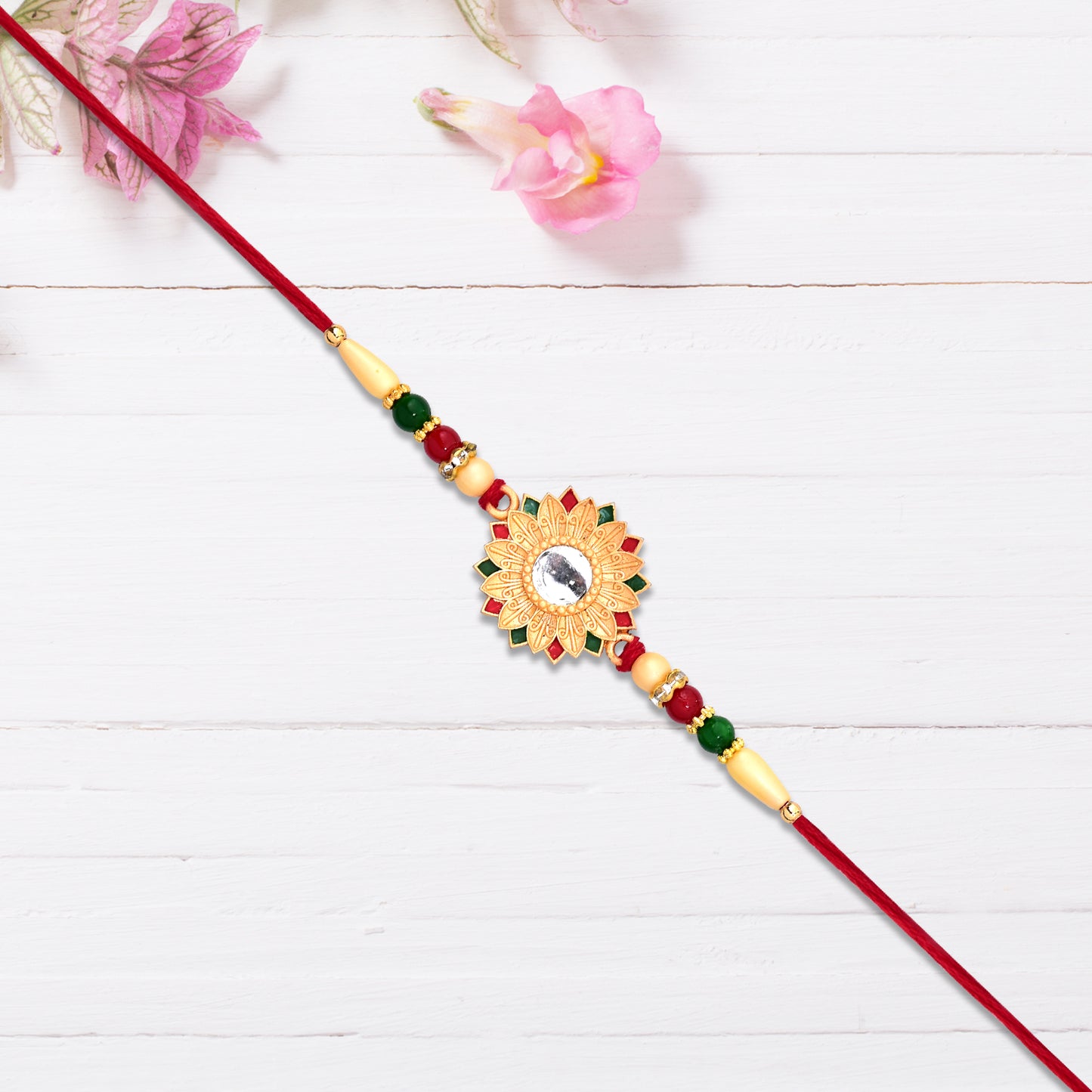 Floral Rakhi With Mirror Centerpiece