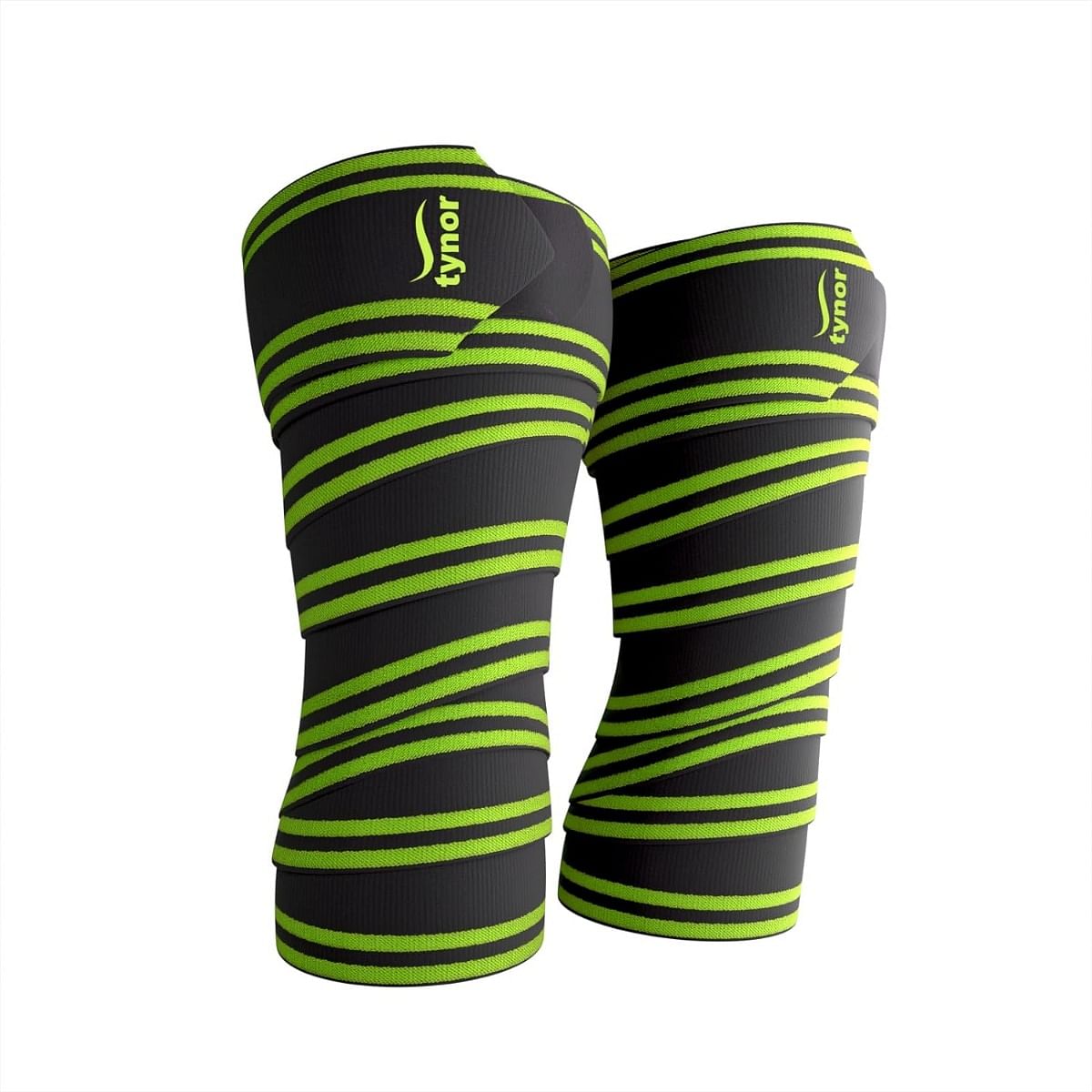 Tynor Weight Lifting Knee Wrap, Black & Green, Universal, Pack of 2