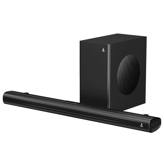 boAt Aavante Quake Plus | 200W Bluetooth Soundbar, 2.1 Channel with Wired Subwoofer, Multi-Connectivity, Wall Mountable