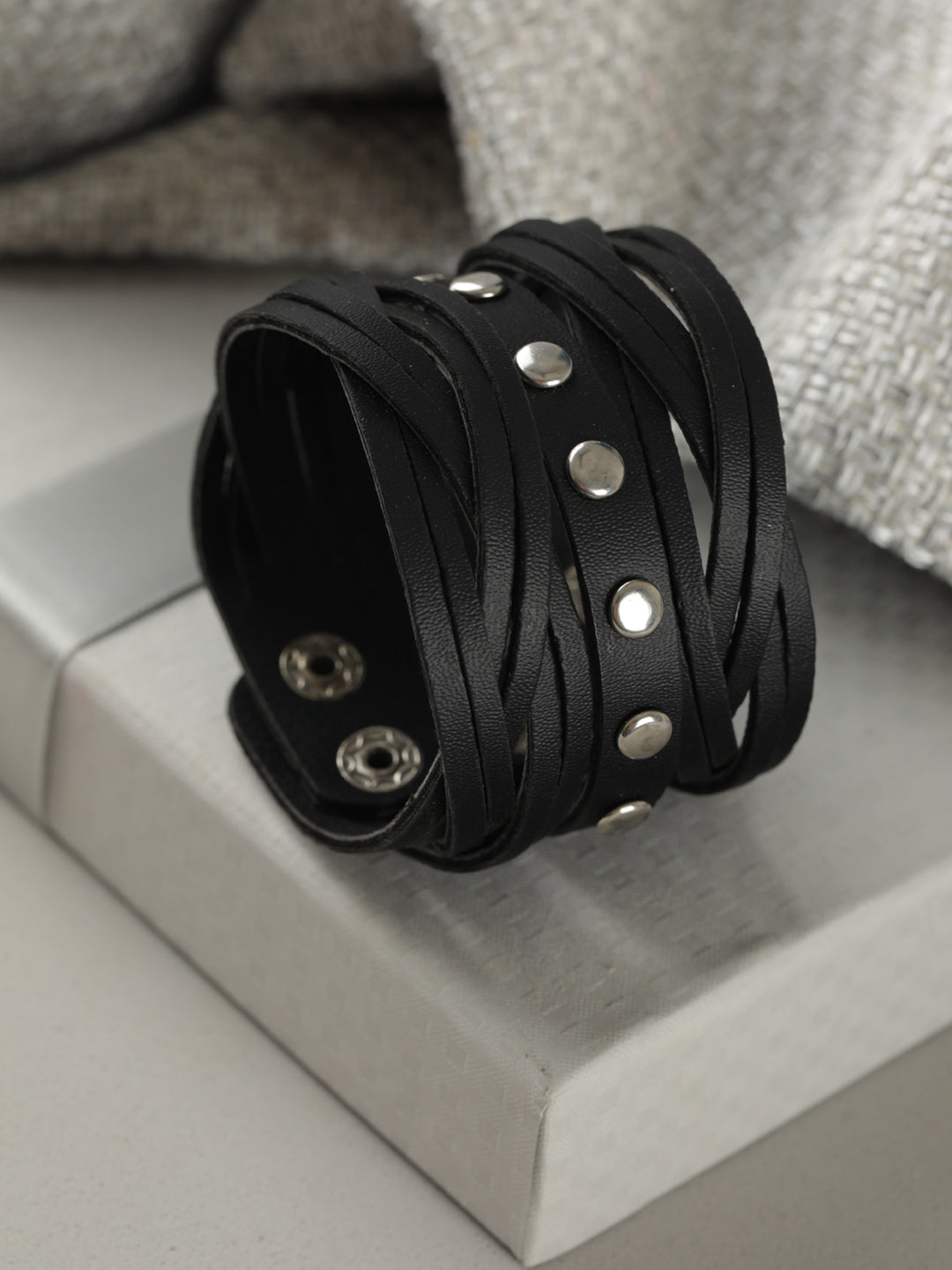 Black Weaved Multistrand PU Bracelet for Men