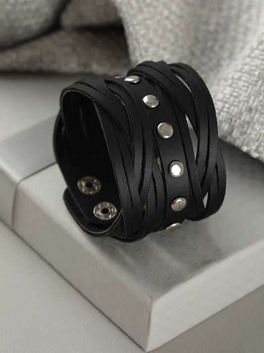 Black Weaved Multistrand PU Bracelet for Men