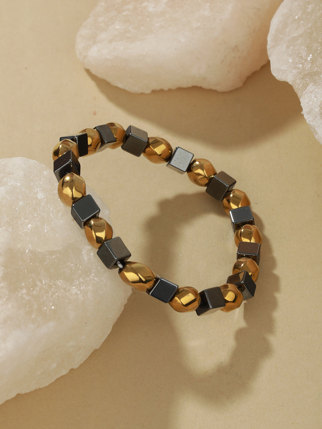 Bold by Priyaasi Twisted Sphere Cube Black & Gold-Toned Bracelet