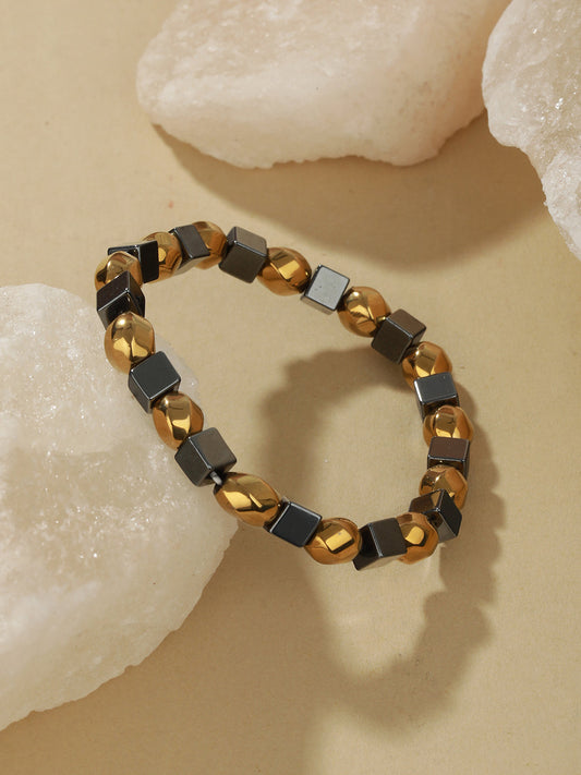 Bold by Priyaasi Twisted Sphere Cube Black & Gold-Toned Bracelet