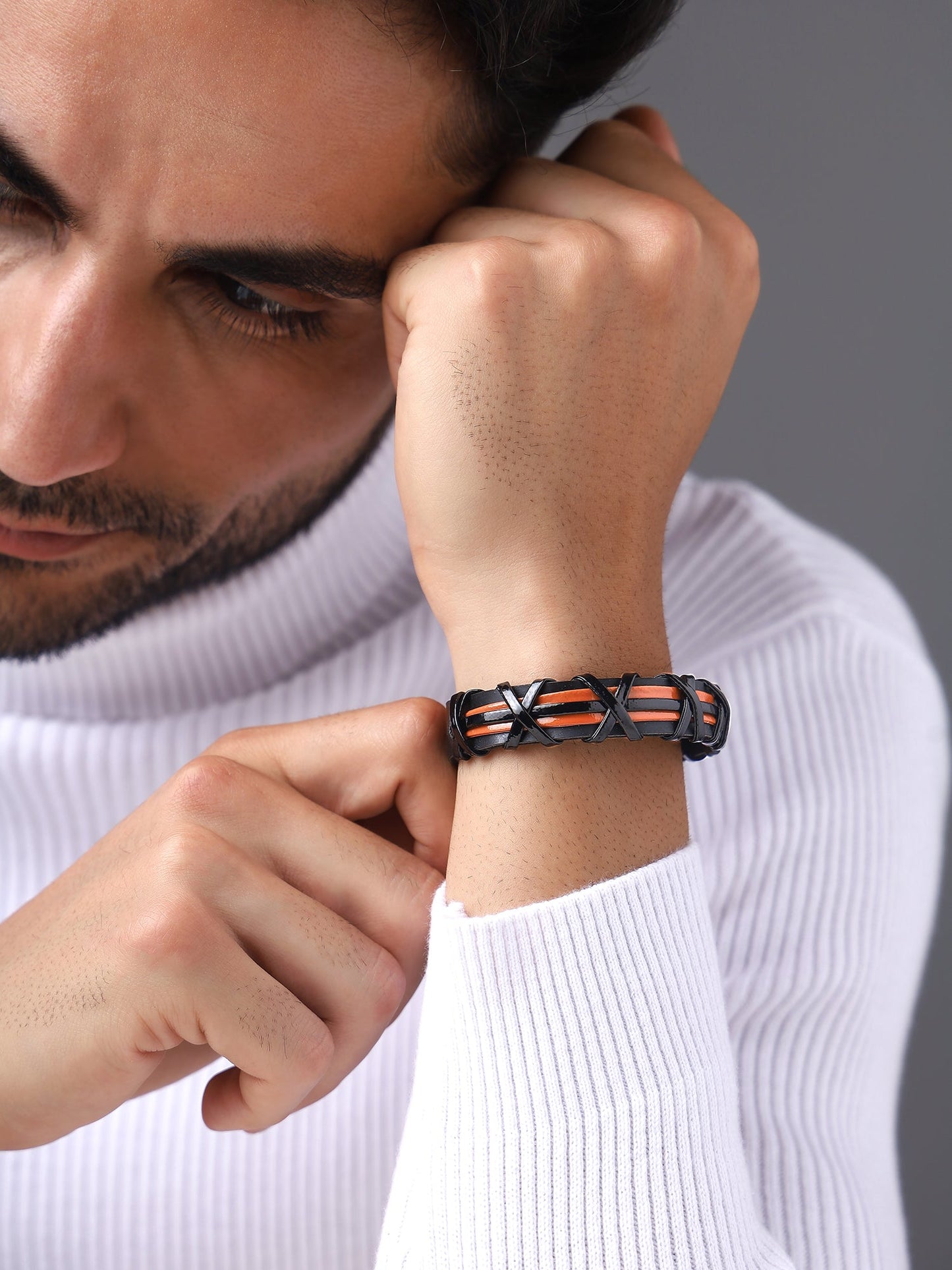 Black and Brown Leather Bracelet for men