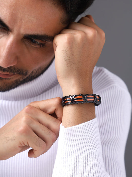 Black and Brown Leather Bracelet for men