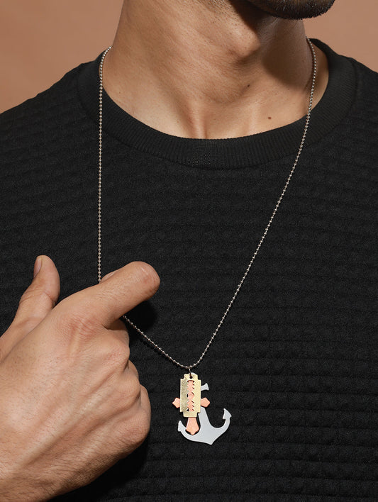 Bold by Priyaasi Silver-Plated Beaded Chain for Men with Multi-Toned Pendant