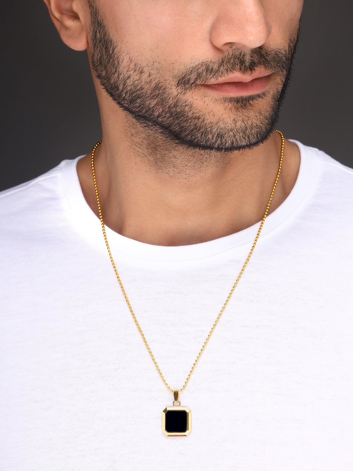 Bold By Priyaasi Men's Gilded Chain with Black Pendant