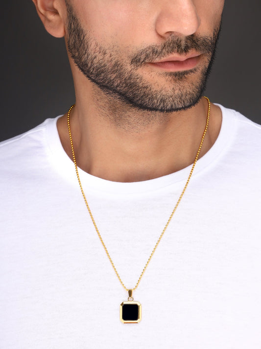Bold By Priyaasi Men's Gilded Chain with Black Pendant