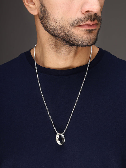 Bold by Priyaasi Silver-Plated Heartbeat Design Ring in Chain for Men