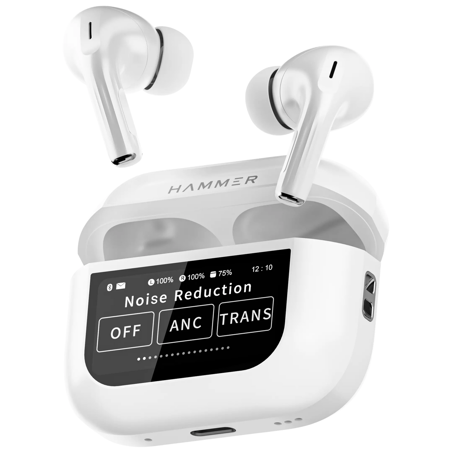 Hammer Screen TWS Bluetooth Earbuds with 32 db ANC + ENC and On Case Display