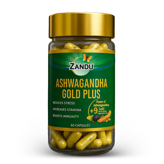 Ashwagandha Gold Plus Capsules (24K Gold) for Stress, Immunity & Stamina (60 Caps)