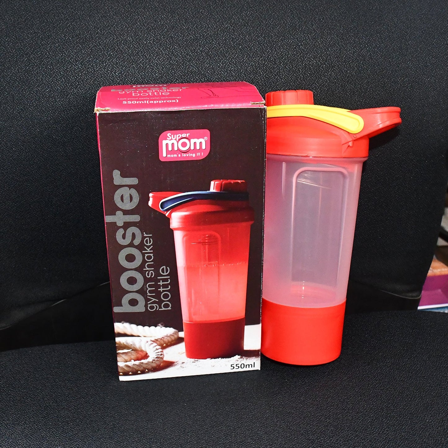 Supermom  Plastic Premium Booster Gym Shaker Bottle with Mixing Ball (550ml / 1 Pc)