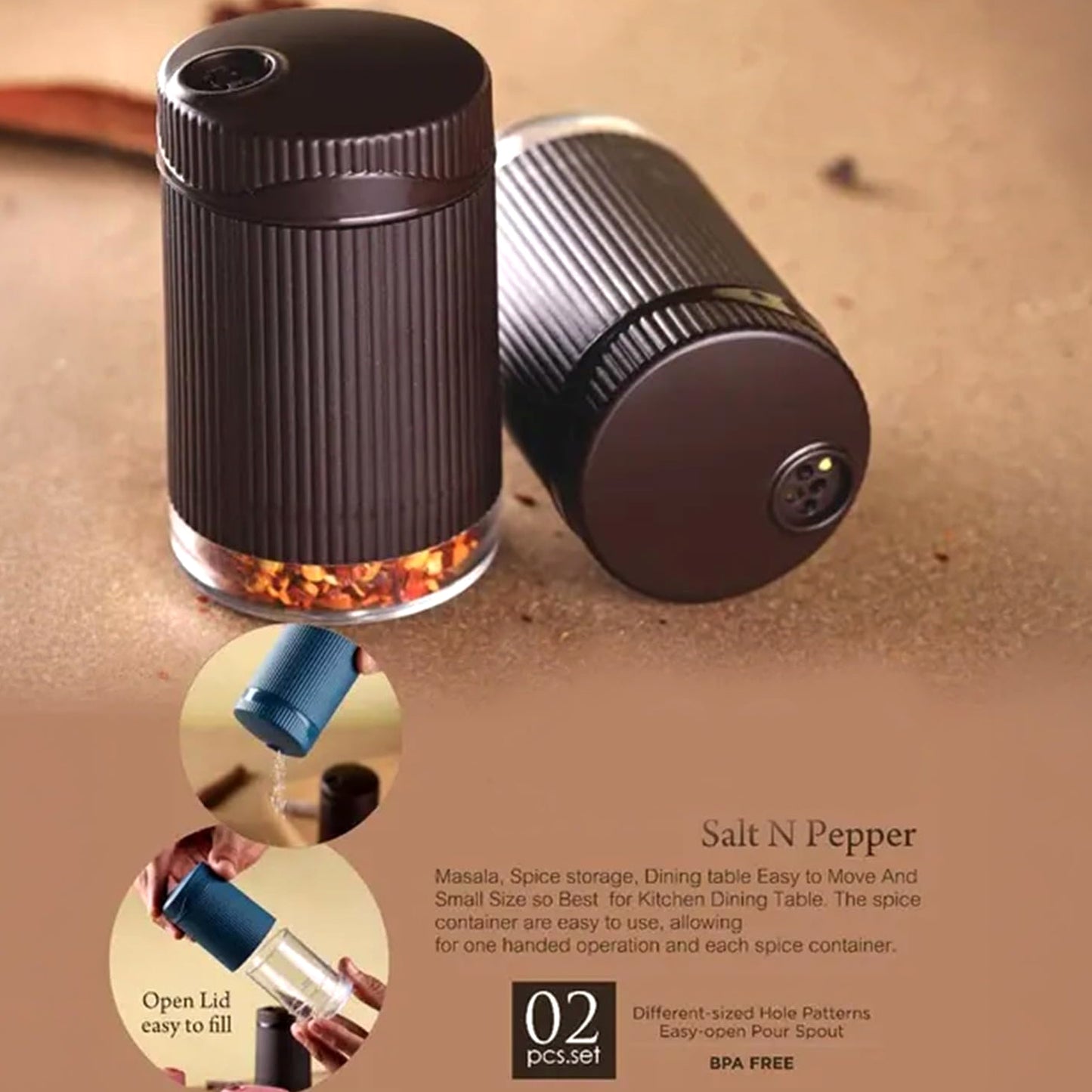 Supermom Linoo Salt  Pepper Dispenser Set (2 Pc)
