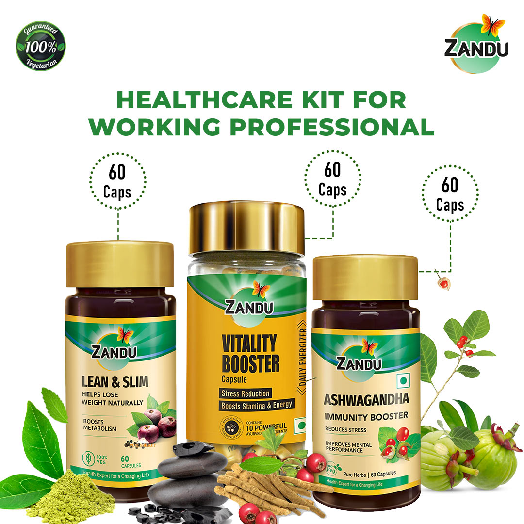Zandu Health & Wellness Kit for Energy, Stamina & Stress Relief (60 Caps)
