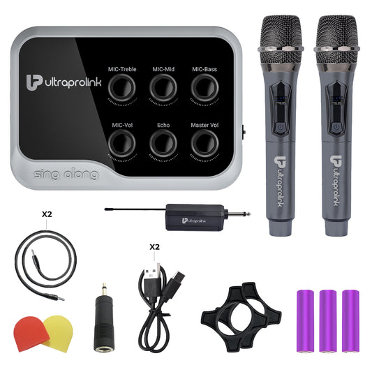 Sing-Along Duet Wireless Karaoke & Live Broadcast Mixer with Dual Wireless Mics UM1002D