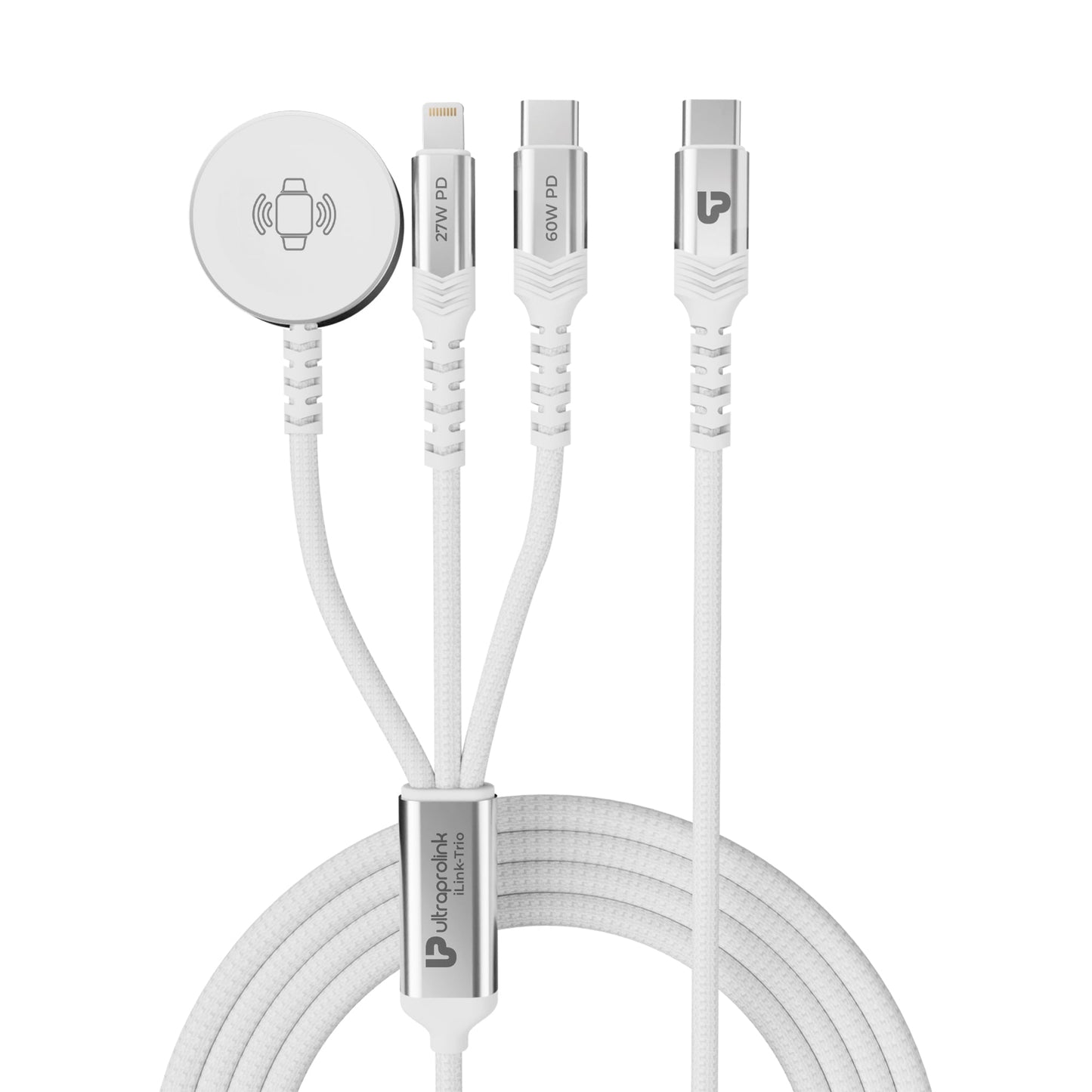 iLink Trio 3-in-1 Fast Charging Cable for Macbook, iPhone & iWatch/Pods UL1217WHT-0150