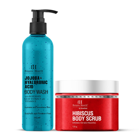 Jojoba Hyaluronic Bobywash & Hibiscus Scrub Combo (Set of 2)