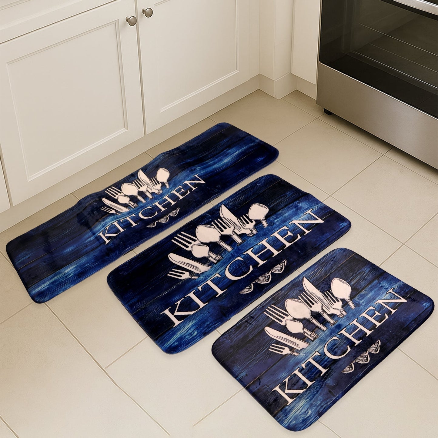 Kitchen Floor Mat Non-Slip Printed Runner Rugs (3 Pc)