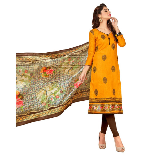 Slub Cotton Fabric Fanta Color Unstitched Salwar-Suit Material With Dupatta