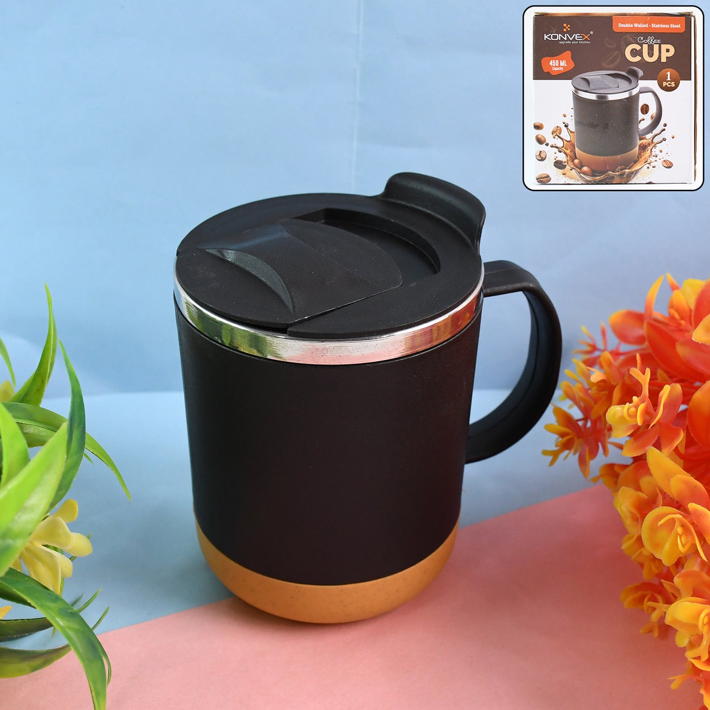 Insulated Coffee Mug With Spill-proof Lid (Approx 450ml  1 Pc)