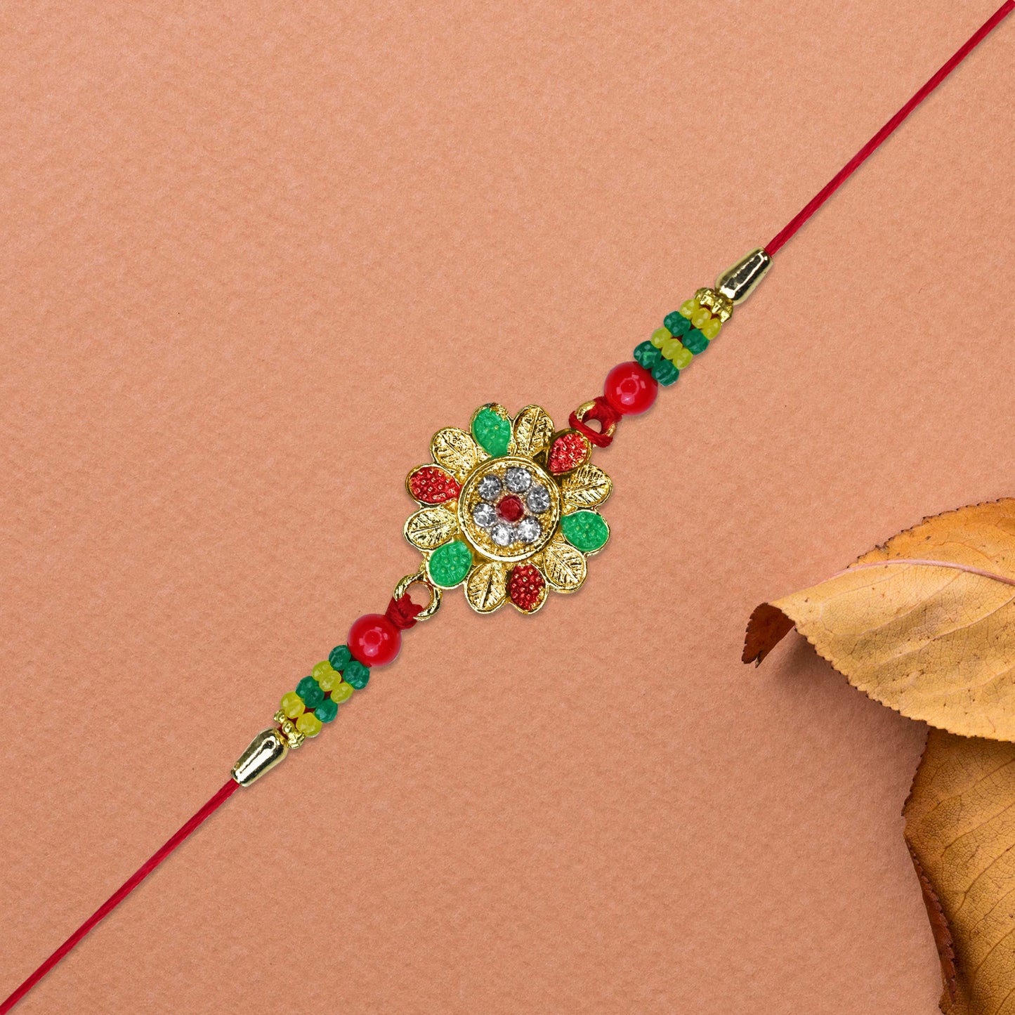 Floral Designer Rakhi With Multicolor Beads