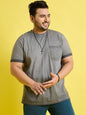 Men Plus Size Piccolo-Grey Solid Round Neck Tshirt