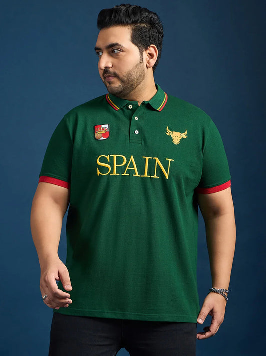 Men Plus Size Spain-Bottle Green Printed Polo Tshirt