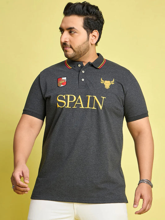 Men Plus Size Spain-Grey Printed Polo Tshirt
