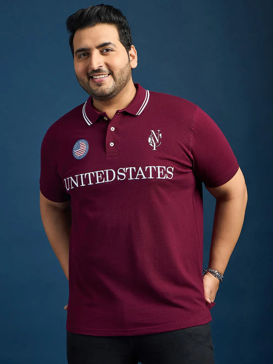 Men Plus Size United States-Maroon Printed Polo Tshirt