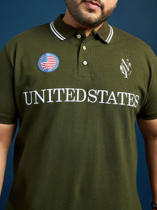 Men Plus Size United States-Olive Printed Polo Tshirt