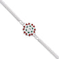 Traditional Floral Rakhi With Red  Green Stones  Silver Designer Rakhi For Brother