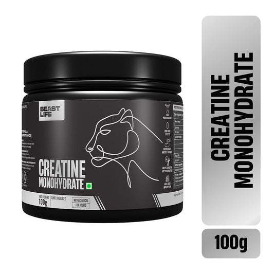 BeastLife Super Micronized Creatine Monohydrate Unflavoured 100G Premium Sports Nutrition | Nabl Lab Tested | Rapid Absorption | Supports Athletic Performance & Power (100G), Powder
