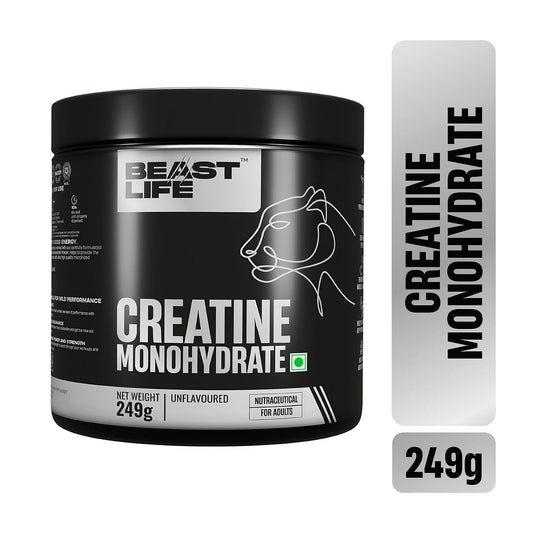 BeastLife Super Micronized Creatine Monohydrate Powder Unflavoured 249G|Premium Sports Nutrition|Nabl Lab Tested|Rapid Absorption|Supports Athletic Performance & Power (249G)