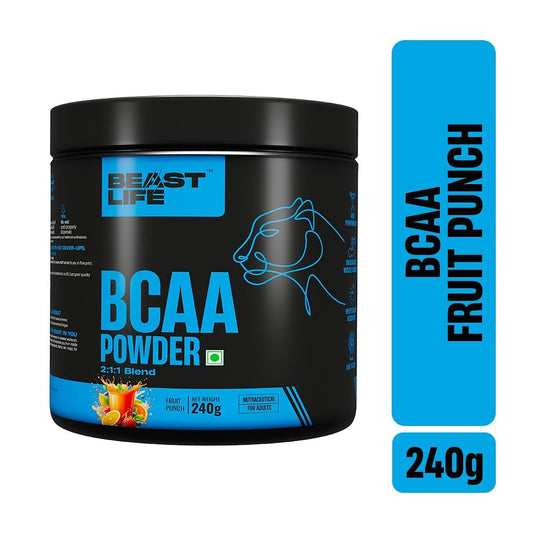 BeastLife High recovery BCAA Fruit Punch Flavour | 2:1:1 Blend 240g, Unleash your energy, Premium Sports Nutrition, High absorbtion recovery powder for Men & Women (Fruit Punch, 240g)