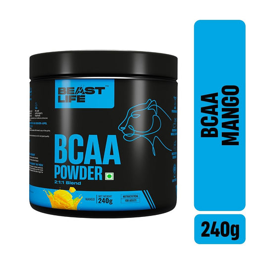 BeastLife High recovery BCAA | 2:1:1 Blend 240g, Unleash your energy, Premium Sports Nutrition, High absorbtion recovery powder for Men & Women (240g, Mango)