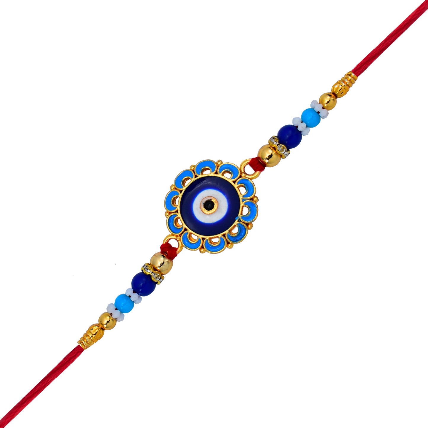 Evil Eye Rakhi With Blue Beads And Golden Accents  Protective Nazar Design