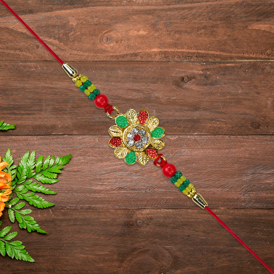 Floral Designer Rakhi With Multicolor Beads