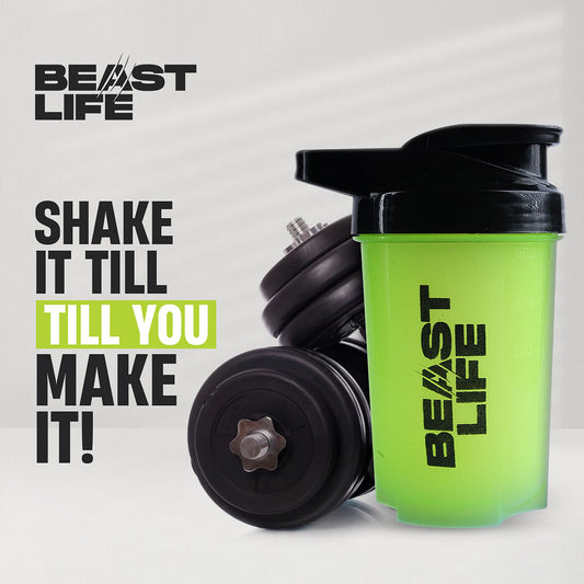 BEASTLIFE Plastic Shaker Bottle With Lid For Gym Shaker 100% Leak Proof BPA Free Blender Bottle For All Workouts And All Drink - 500ml  Pack of 1