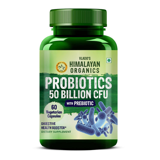 Vlado's Himalayan Organics Probiotics Supplement 50 Billion CFU with Prebiotics 150mg for Digestion, Gut Health & Immunity - 60 Veg Capsules