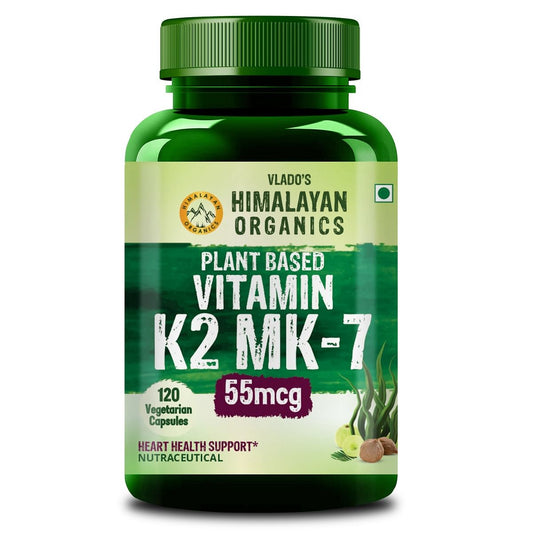 Vlado's Himalayan Organics Plant-Based Vitamin K2 MK- 7 Supplement Supports Stronger Bone & Heart Health I 55 MCG / Serving - k2 supplements for Men & Women - 120 Veg Capsules