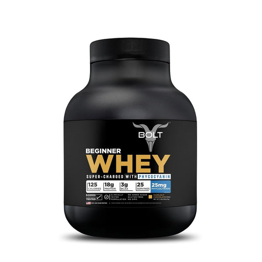 BOLT Nutrition Beginner Whey Protein Powder |18g Protein, 3g BCAA Per Serving | 2.2LB/1KG, 25 Servings | Hazelnut Chocolate