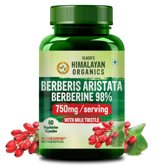 Vlado's Himalayan Organics Berberis Berberine 98% with Milk Thistle I Berberis Aristata I Supports Liver Health, Antioxidant Protection & Weight Management | Herbal Formula for Detox - 60 Veg Capsules