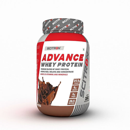 Scitron Advance Whey Protein 1Kg Mocha (28.5 Servings, 25.5g Protein, 5g BCAAs, 0g Sugar, 20 Vitamins & Minerals) Certified by Labdoor,USA | Sourced from Glanbia Nutrition | Certified by Informed Choice