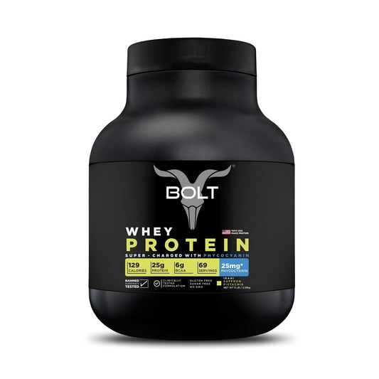 Bolt Whey Protein 2.26kg | Saffron Pistachio | 69 Servings | 25g Protein | 25mg Phycocyanin | Improves performance | Faster Recovery | Muscle Growth