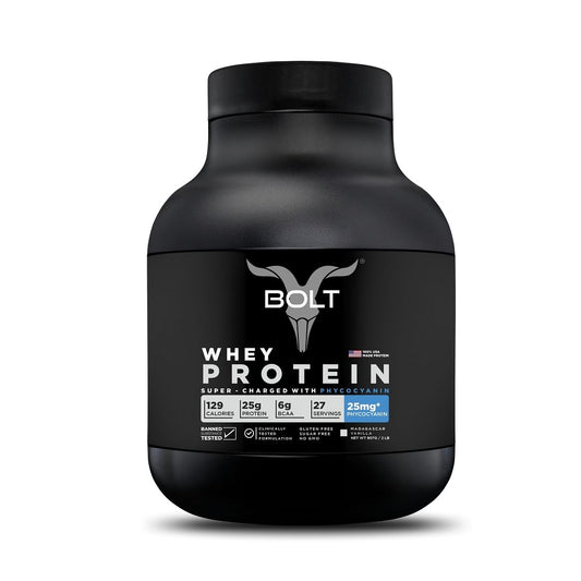 Bolt Whey Protein (25g per serving) -  907g | Madagascar Vanilla | 27 Servings | 25mg Phycocyanin | Improves performance | Faster Recovery | Muscle Growth