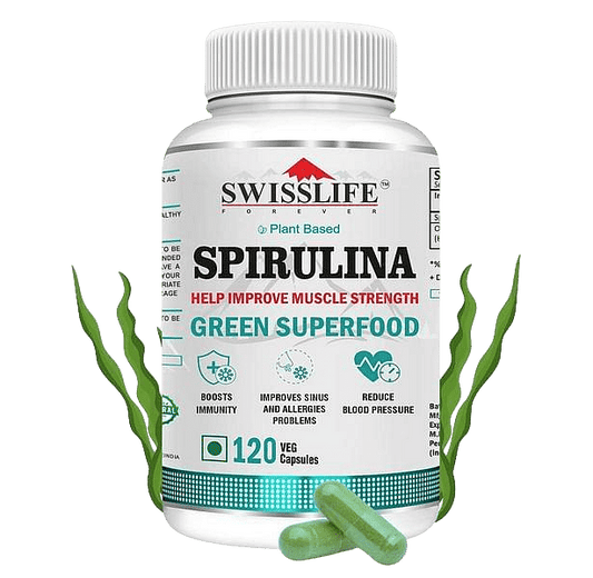 SwissLife Forever Spirulina 2000mg |Superfood | For Weight Management, Immune Support and Optimal Health | Supports Heart Health - 120 Veg Capsules