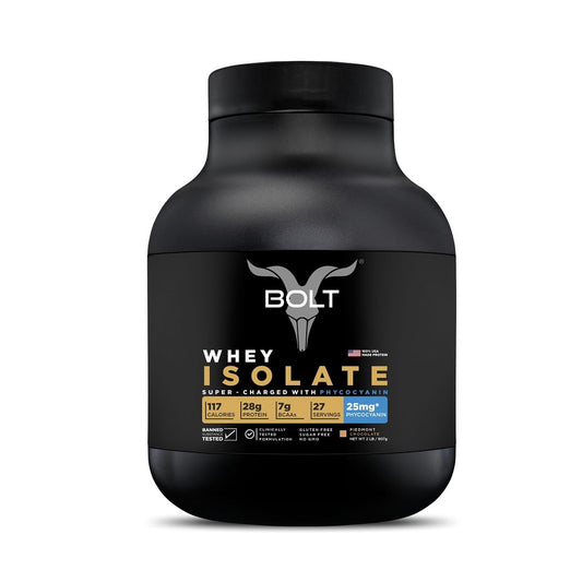 Bolt 100% Whey Isolate Protein  907g | Piedmont Chocolate | 27 Servings  |28g Protein | 25mg Phycocyanin | Performance enhancer | Build lean muscles | Muscle recovery