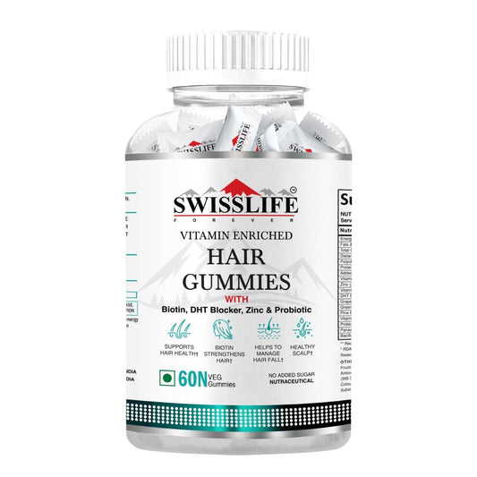 SWISSLIFE FOREVER Hair Gummies | Vitamin enriched Hair Gummies | Gummy with Biotin, DHT Blocker, Zinc & Probiotics Help in Hair Health, Scalp Health, and Helps to manage Hair Fall | For Men & Women